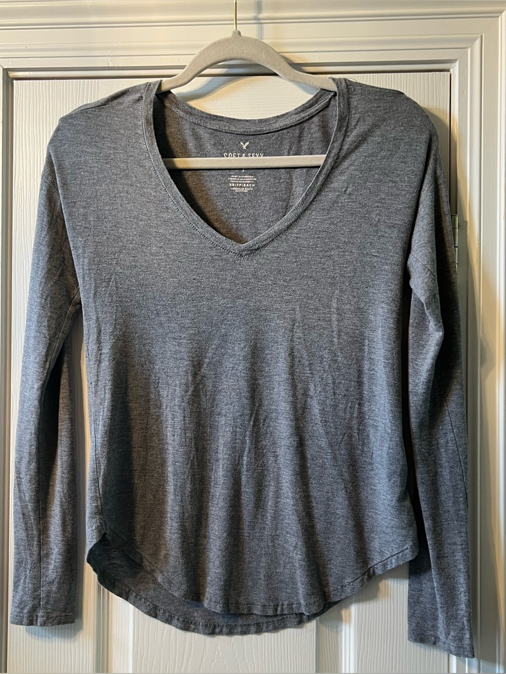 American Eagle Outfitters Women's Long-Sleeve V-Neck Top - Charcoal Gray